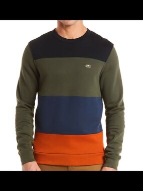 Lacoste Men’s Olive, Navy & Orange Colorblock Crewneck Sweater